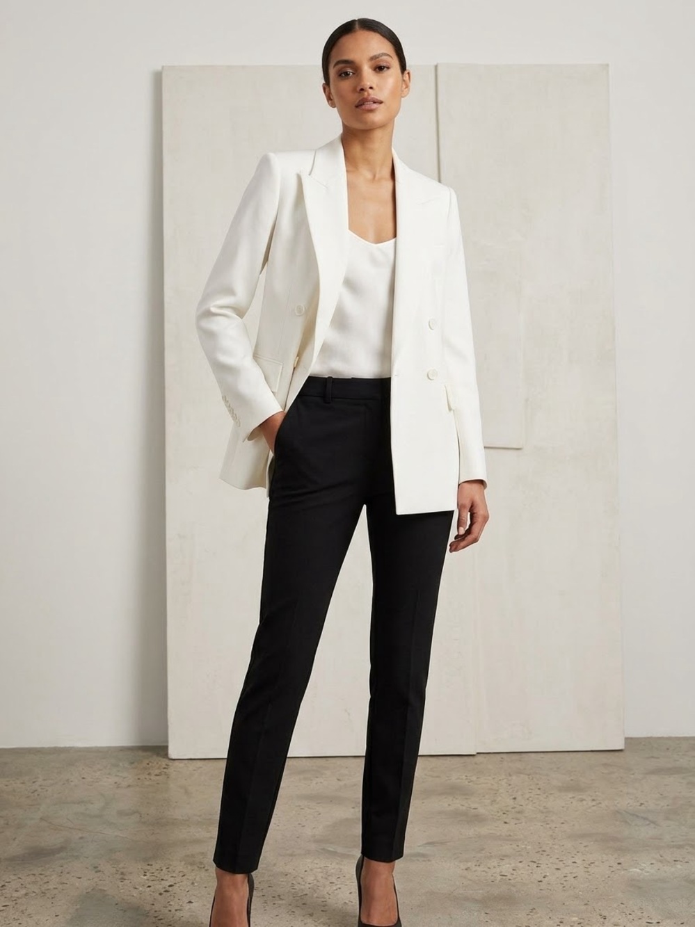 A.L.C. Cream Double-Breasted Peak Lapel Blazer